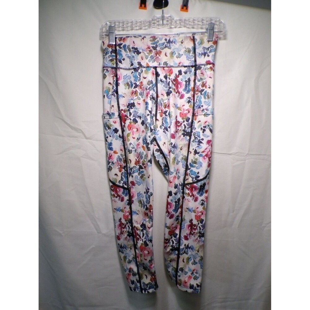 Women's Small Floral Leggings High Waist Yoga Pants Side Pockets Stretch